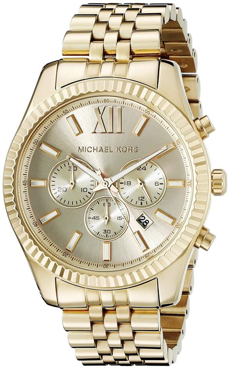 michael kors mk8281 lexington gold mens bracelet watch|Michael Kors leather watch.